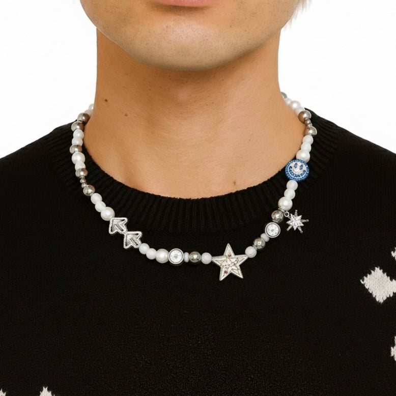 Celestial Smile Chain - Kette mit Anhängern, Smiley-Stern Kette