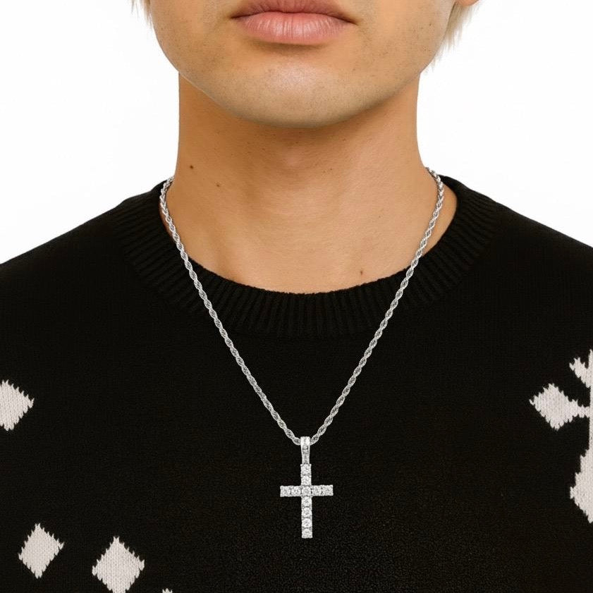 Iced Cross Chain - Kreuzanhänger mit Steinen besetzt, Iced Out Kreuzkette