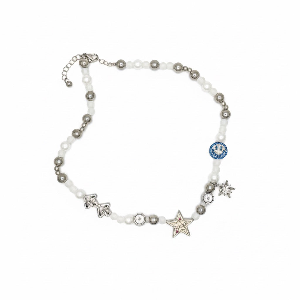 Celestial Smile Chain - Kette mit Anhängern, Smiley-Stern Kette