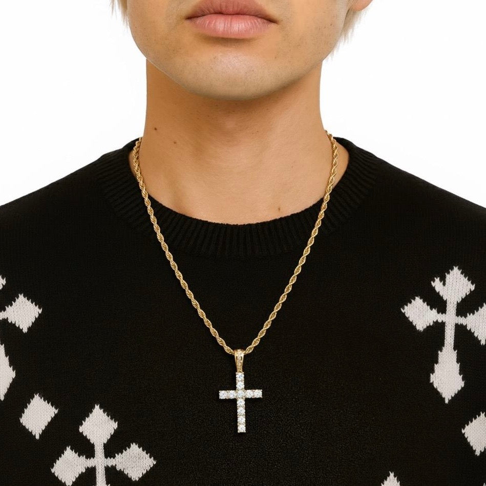 Iced Cross Chain - Kreuzanhänger mit Steinen besetzt, Iced Out Kreuzkette