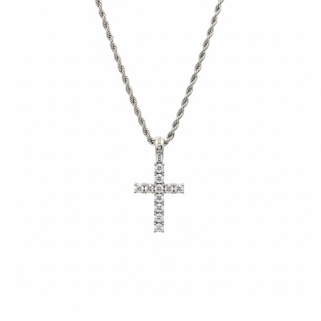 Iced Cross Chain - Kreuzanhänger mit Steinen besetzt, Iced Out Kreuzkette