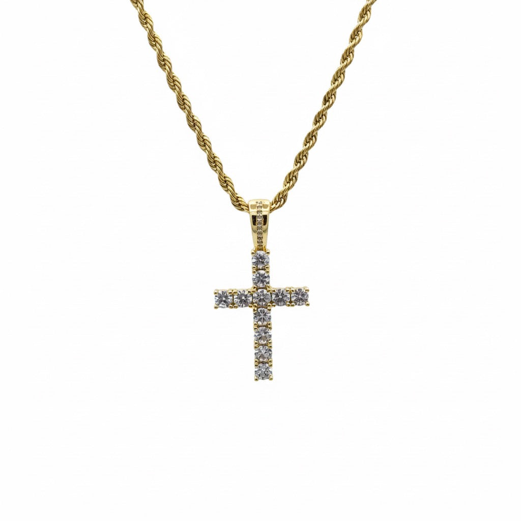 Iced Cross Chain - Kreuzanhänger mit Steinen besetzt, Iced Out Kreuzkette